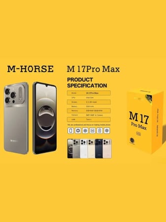 هاتف MHORSE 17 Pro Max ومواصفاته على خلفية صفراء