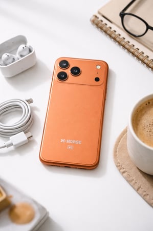 هاتف M-HORSE 17 Pro Max Plus: شاشة 6.6 بوصة، ذاكرة 128GB، رام 12GB، بطارية 5000mAh، Android 14، 4G VoLTE، WiFi 5GHz، USB Type C، هدية سماعات TWS