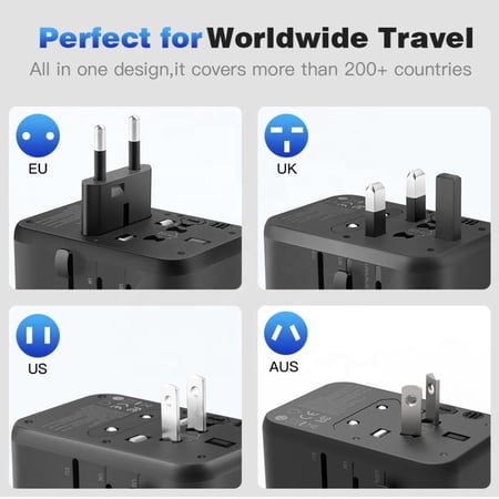 محول سفر عالمي يظهر مقابس EU UK US AUS