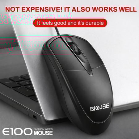 ماوس BIOJJE E100 مكتبي أسود سلكي بجانب لابتوب