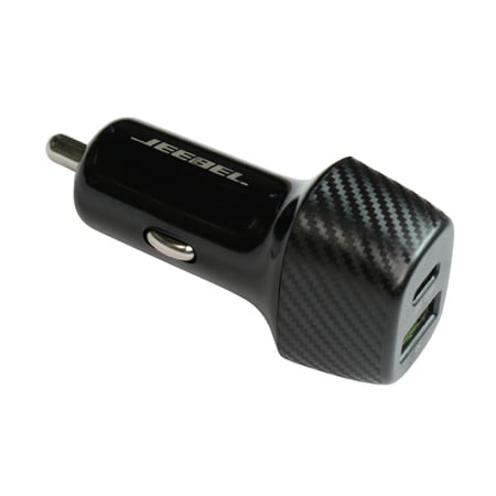 شاحن سيارة أسود بمنفذي USB بنمط ألياف الكربون