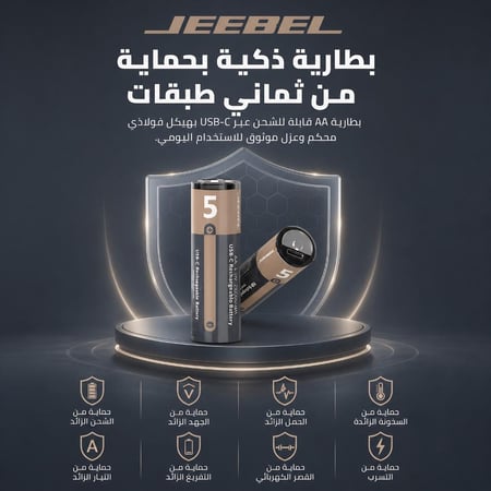بطاريات جيبيل JE-B380 AA ليثيوم قابلة للشحن بمنفذ USB-C وقوة 2800 ملي واط في الساعة
