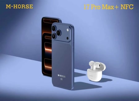 هاتف M-HORSE 17 Pro Max Plus: شاشة 6.6 بوصة، ذاكرة 128GB، رام 12GB، بطارية 5000mAh، Android 14، 4G VoLTE، WiFi 5GHz، USB Type C، هدية سماعات TWS