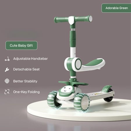 سكوتر أطفال 3 في 1 مع مقعد قابل للتعديل وإضاءة LED