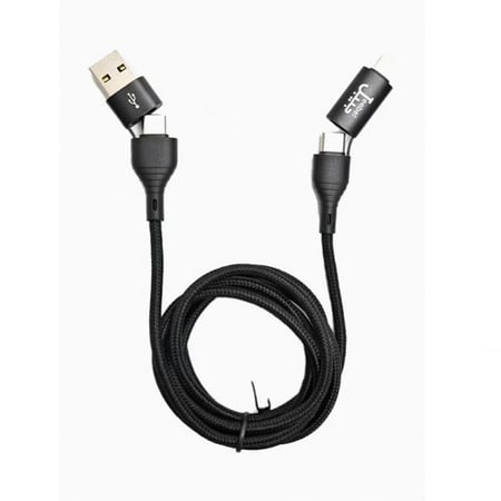 كيبل جيبل أسود مع رؤوس يو اس بي وتايب سي ولايتنينغ