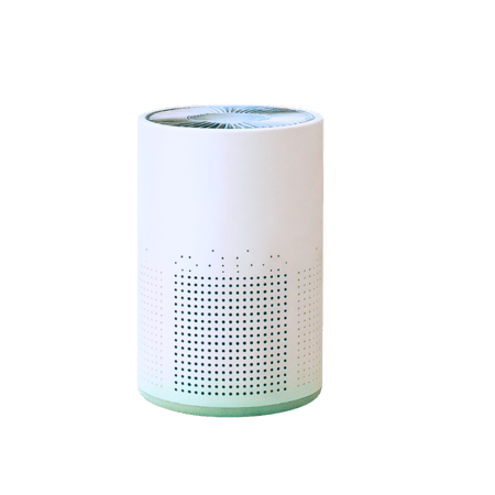 منقي هواء أبيض صغير بفتحات على الجوانب ومروحة علوية