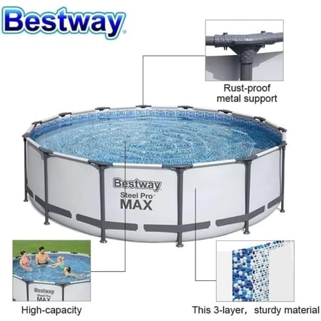 مسبح Bestway Steel Pro MAX دائري بإطار فولاذي قوي ومتين