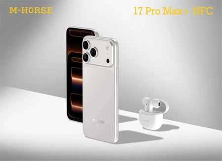 هاتف M-HORSE 17 Pro Max Plus: شاشة 6.6 بوصة، ذاكرة 128GB، رام 12GB، بطارية 5000mAh، Android 14، 4G VoLTE، WiFi 5GHz، USB Type C، هدية سماعات TWS