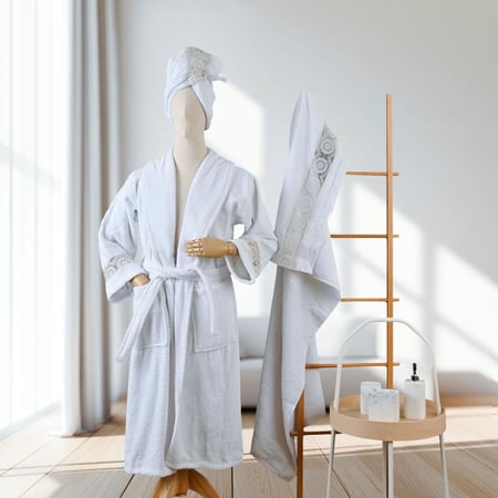 مجموعة روب استحمام قطني فاخر ( 3 قطع مطزر ) من أنساج