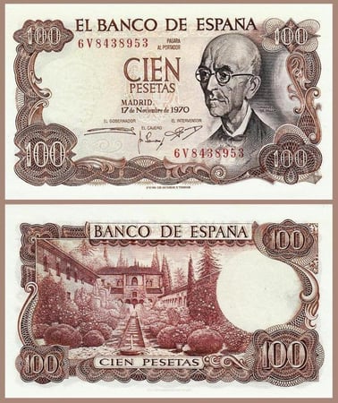 اسبانيا 100 بيزيتا  ابوت انسر اصدار قديم السبعينيات
