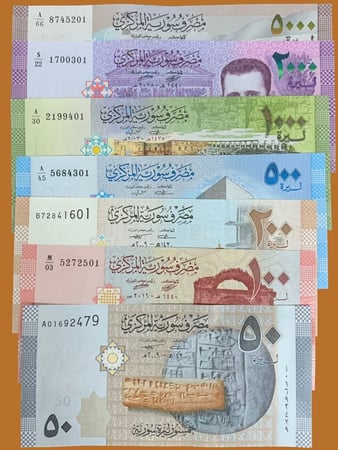 سوريا طقم (7) قطع فئة  50+100+200+500+1000+2000+5000 ليرة