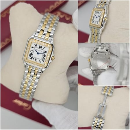 ساعه كارتير ذهبي  علا مينا ابيض نسائي فصوص