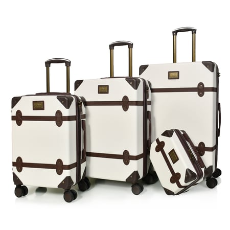 طقم شنط سفر من مورانو 4 قطع مع شنط مكياج فاخرة ابيض