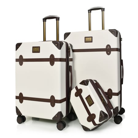 طقم شنط سفر من مورانو 4 قطع مع شنط مكياج فاخرة ابيض