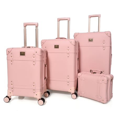 طقم شنط سفر كلاسيك جلد بلكامل مورانو اربع قطع وردي