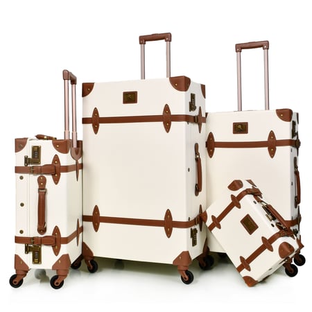 مورانو طقم شنط سفر كلاسيك جلد اربع قطع بيج و ابيض