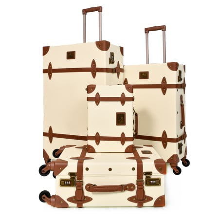 مورانو طقم شنط سفر كلاسيك جلد اربع قطع بيج كاكي