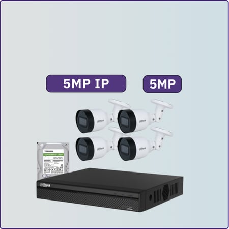 كاميرات مراقبة IP شبكية - 5 ميجابكسل - 4 كاميرات مراقبة داخلية أو خارجية شاملة جهاز التسجيل و الذاكرة 1 تيرابايت