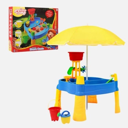 نيو بوي - طاولة ألعاب أطفال رمل وماء 2 في 1 واحة الشاطئ مع 18 قطعة للع