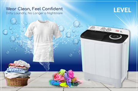 غسالة ليفيل حوضين 5 كيلو - 105198