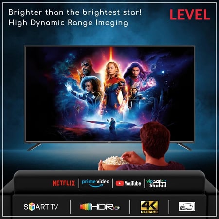شاشة ليفيل 65 بوصة 4K سمارت ويبوس بدون ايطار