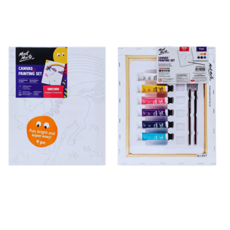 مونت مارت | لوح كانفس مع ألوان وفرشه من 9 قطع - طبعة يونيكورن