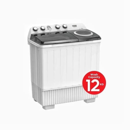 غسالة  حوضين جنرال جولدي 12 كيلو غسيل/5 كيلو تجفيف - أبيض - GGWMTT12WB