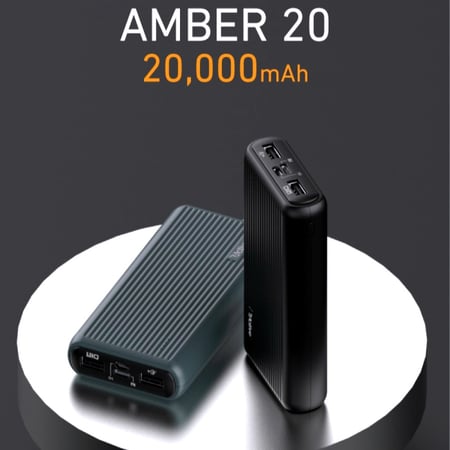 بنك طاقة بسعة 20000mAh بلون أسود Amber20