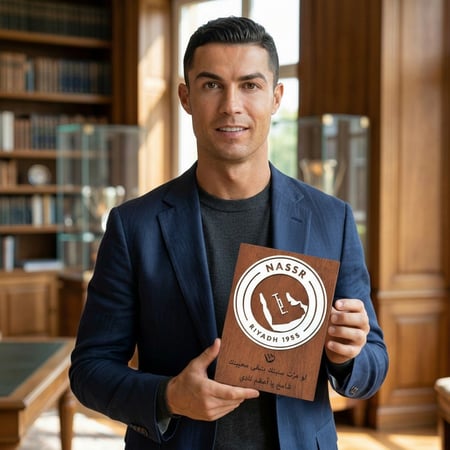 درع نادي النصر السعودي خشب طبيعي فاخر مخصص بالاسم