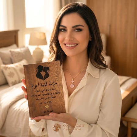 لوحة تذكارية خشبية كلاسيكية بتصميم فخم وملمس الخشب الطبيعي