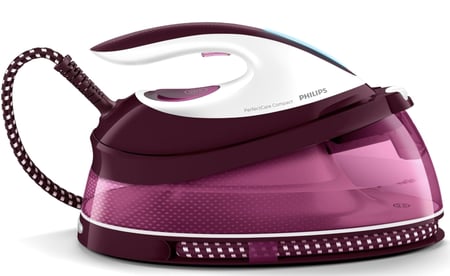 مكواة بخار مدمجة بيرفكت كير من فيليبس - 2400 واط، بخار مستمر 120 جرام/دقيقة، خزان مياه 1.5 لتر، تقنية اوبتيمال تيمب وقفل يغلق أثناء حملها، إيقاف تلقائي، أرجواني/أبيض