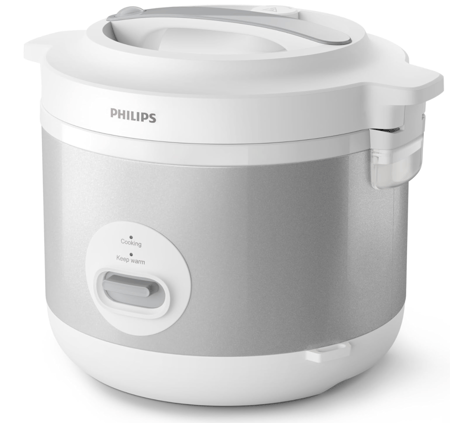 جهاز طهي الأرز فيليبس - تسخين ثلاثي الأبعاد - 1.8 لتر، 10 أكواب، وظائف 3 في 1: الطهي، الطهي بالبخار، والحفاظ على الدفء، وعاء من الألومنيوم غير لاصق بأربع طبقات