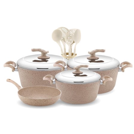 طقم قدور جرانيت غطاء ستيل - 13 قطعة - رمادي