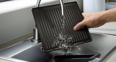 شواية كونتاكت جريل 5000 - 2200 واط، من فيليبس، شواية مسطحة مفتوحة 180°، ارتفاع قابل للتعديل، ألواح قابلة للإزالة، طاقة عالية، قفل مقبض، فضي/أسود