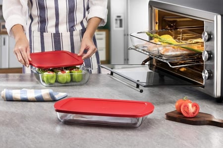 صينية مربعة زجاج للفرن بغطاء باشاباشي بورجام - 22 سم