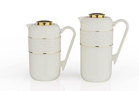 طقم ترامس شاي وقهوة مستر براند - 0.6 + 1 لتر - أبيض وذهبي