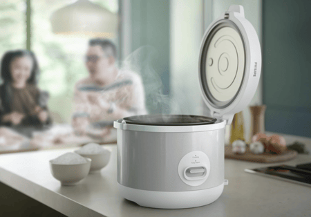 جهاز طهي الأرز فيليبس - تسخين ثلاثي الأبعاد - 1.8 لتر، 10 أكواب، وظائف 3 في 1: الطهي، الطهي بالبخار، والحفاظ على الدفء، وعاء من الألومنيوم غير لاصق بأربع طبقات