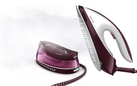 مكواة بخار مدمجة بيرفكت كير من فيليبس - 2400 واط، بخار مستمر 120 جرام/دقيقة، خزان مياه 1.5 لتر، تقنية اوبتيمال تيمب وقفل يغلق أثناء حملها، إيقاف تلقائي، أرجواني/أبيض