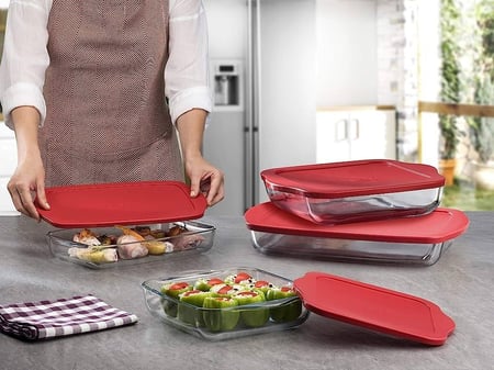 صينية مربعة زجاج للفرن بغطاء باشاباشي بورجام - 22 سم