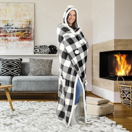 New Lazy Blanket Winter Clothes Hooded Nightgown Outdoor Warm Clothing Cashmere TV Blanket Autumn and Winter Warm Clothing)