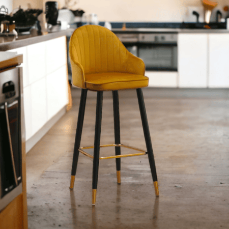 كرسي بار مخمل كركمي  بارجل حديد مع استلس