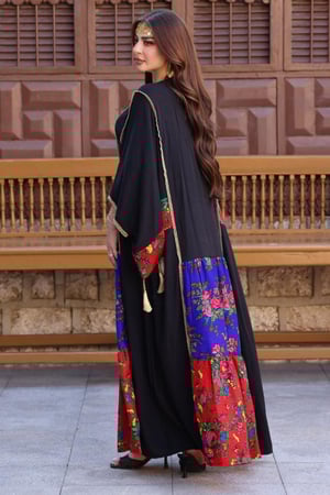 جلابية كريب بحريني وشالكي بحزام داخلي مخفي