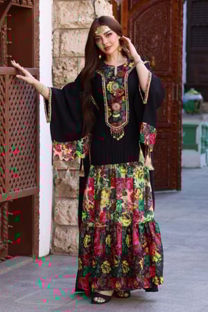 جلابية كريب بحريني وشالكي بحزام داخلي مخفي