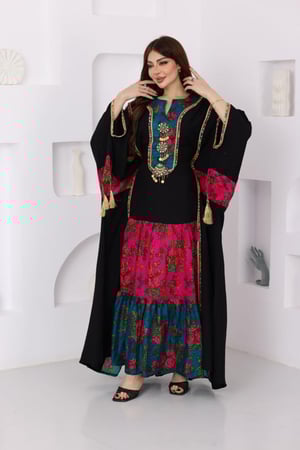 جلابية كريب بحريني وشالكي بحزام داخلي مخفي