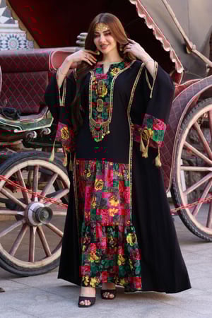 جلابية كريب بحريني وشالكي بحزام داخلي مخفي