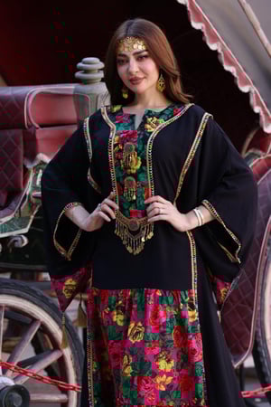 جلابية كريب بحريني وشالكي بحزام داخلي مخفي