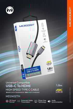 كيبل شاشة USB-C الى HDMI مايكروديجيت MD2402TH