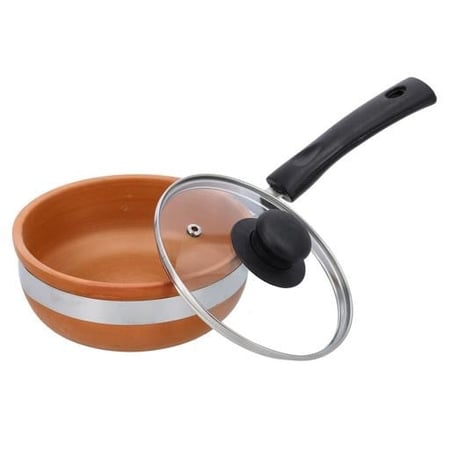 وعاء فخار بغطاء زجاجي للطبخ 1 لتر - Olsenmark OMCP6019