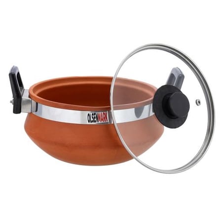 وعاء فخار بغطاء زجاجي للطبخ 2 لتر - Olsenmark OMCP6020