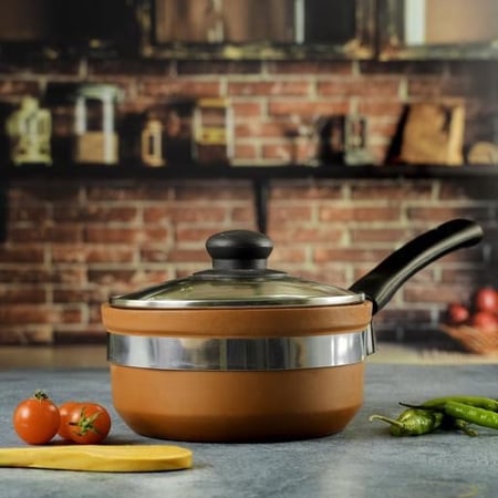 وعاء فخار بغطاء زجاجي للطبخ 1 لتر - Olsenmark OMCP6019